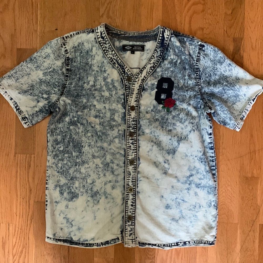 Shirt Denim Men's Retro District Button-down Acid Wash Shirt Size L SS